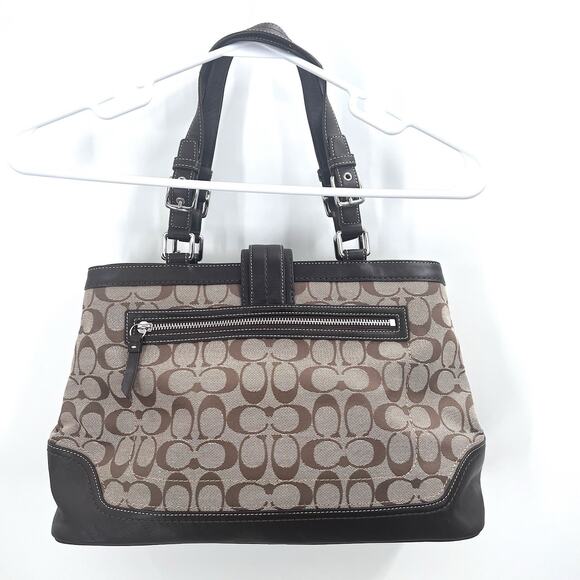Coach Hampton Shoulder Handbag Purse Brown Signature C Jacquard & Leather - Picture 2 of 13